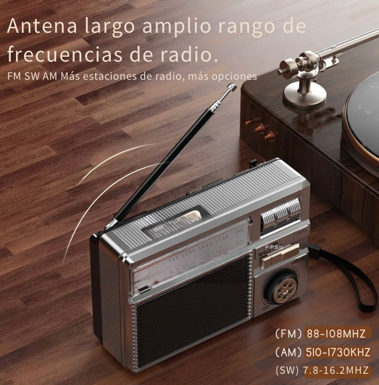 Radio portátil multifuncional con FM/AM/SW/Inalámbrico/TF Energía solar