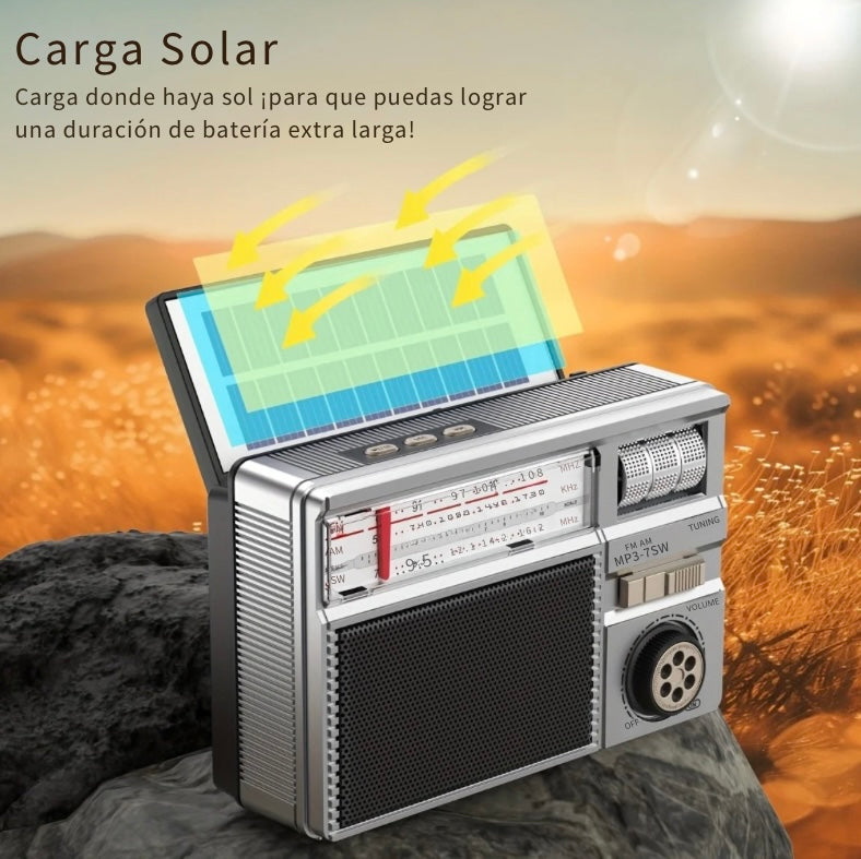 Radio portátil multifuncional con FM/AM/SW/Inalámbrico/TF Energía solar
